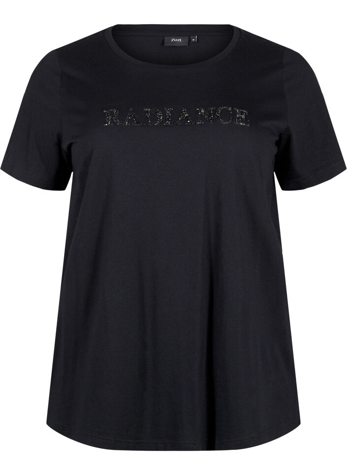 T-skjorte i bomull med rhinestone-motiv, Black w. Radiance, Packshot image number 0
