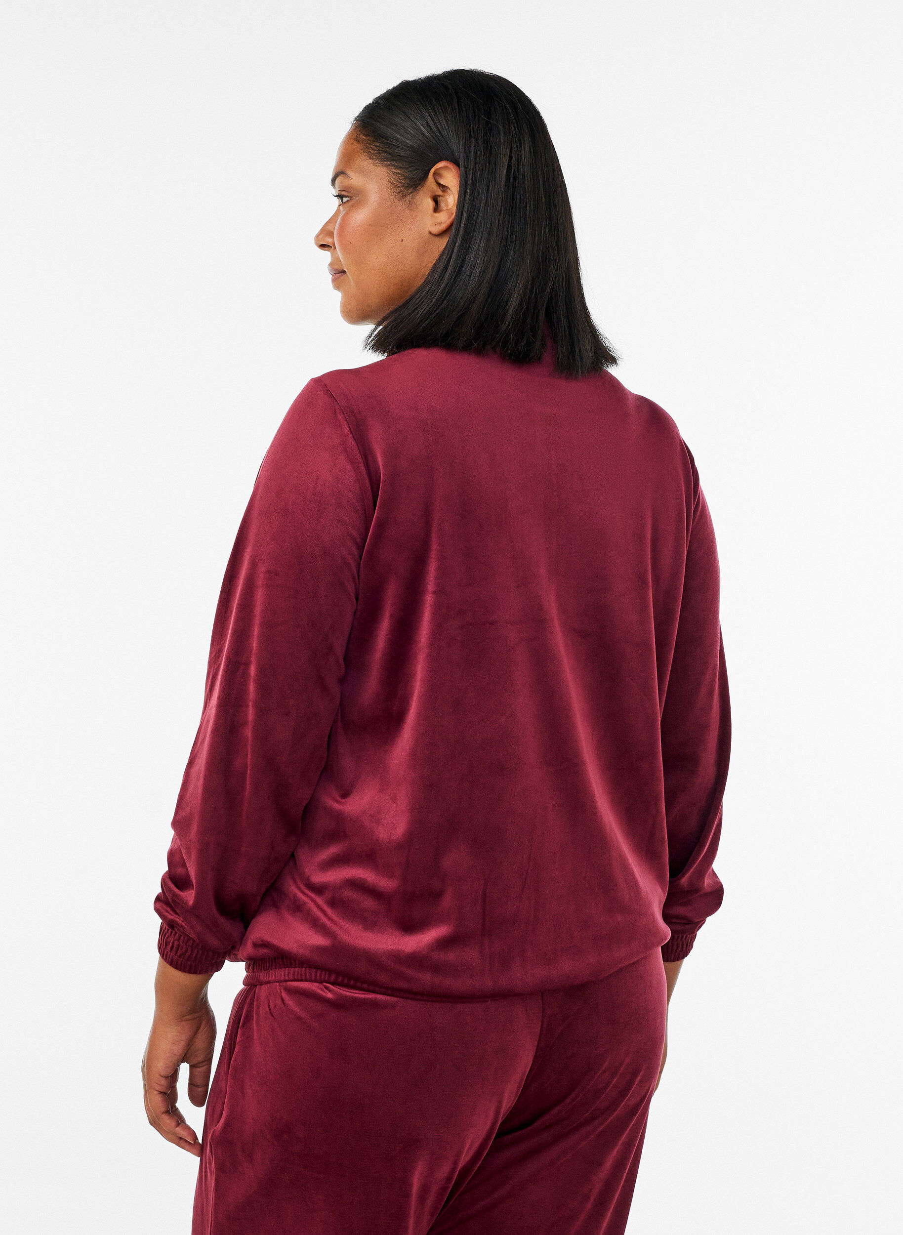 ZizziMyk velourcardigan med glidel&aring;s og h&oslash;y krage, R&oslash;d, Model image number 2