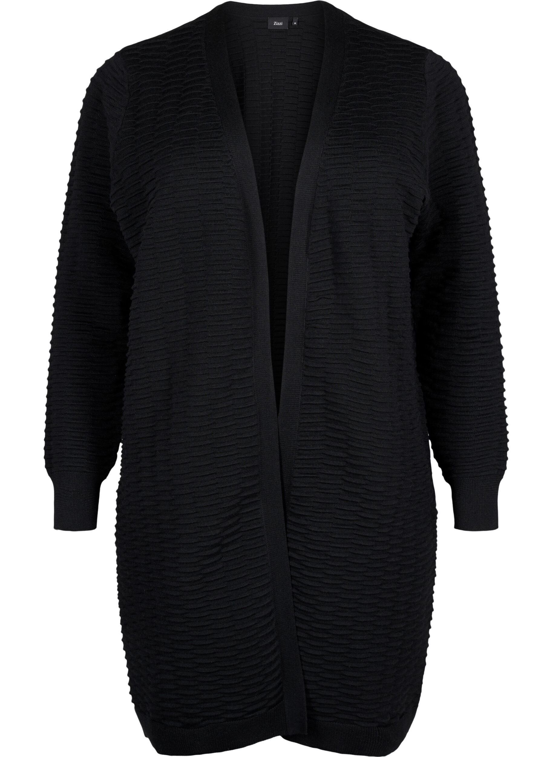 Zizzi Strikket cardigan i bomull-viskoseblanding, Black, Packshot image number 0