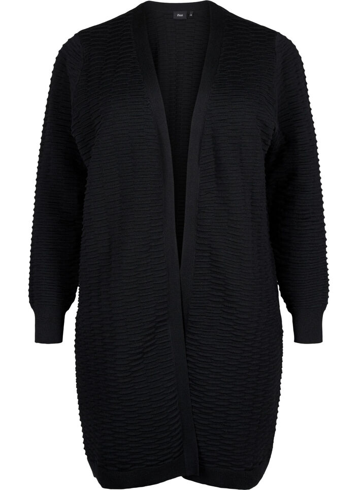 Strikket cardigan i bomull-viskoseblanding, Black, Packshot image number 0
