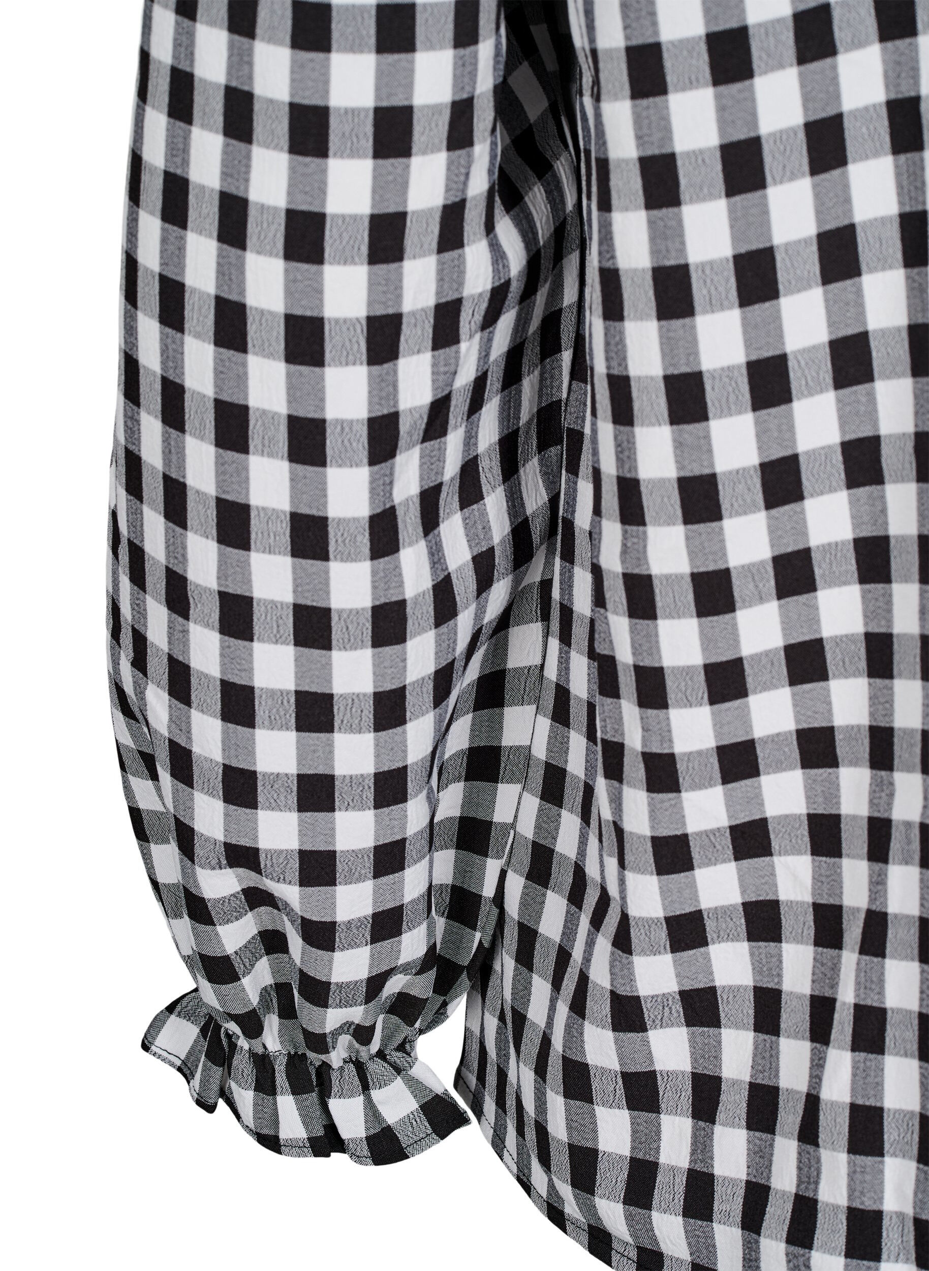 Zizzi Rutete bluse med volangdetaljer, Black/W. Gingham, Packshot image number 3