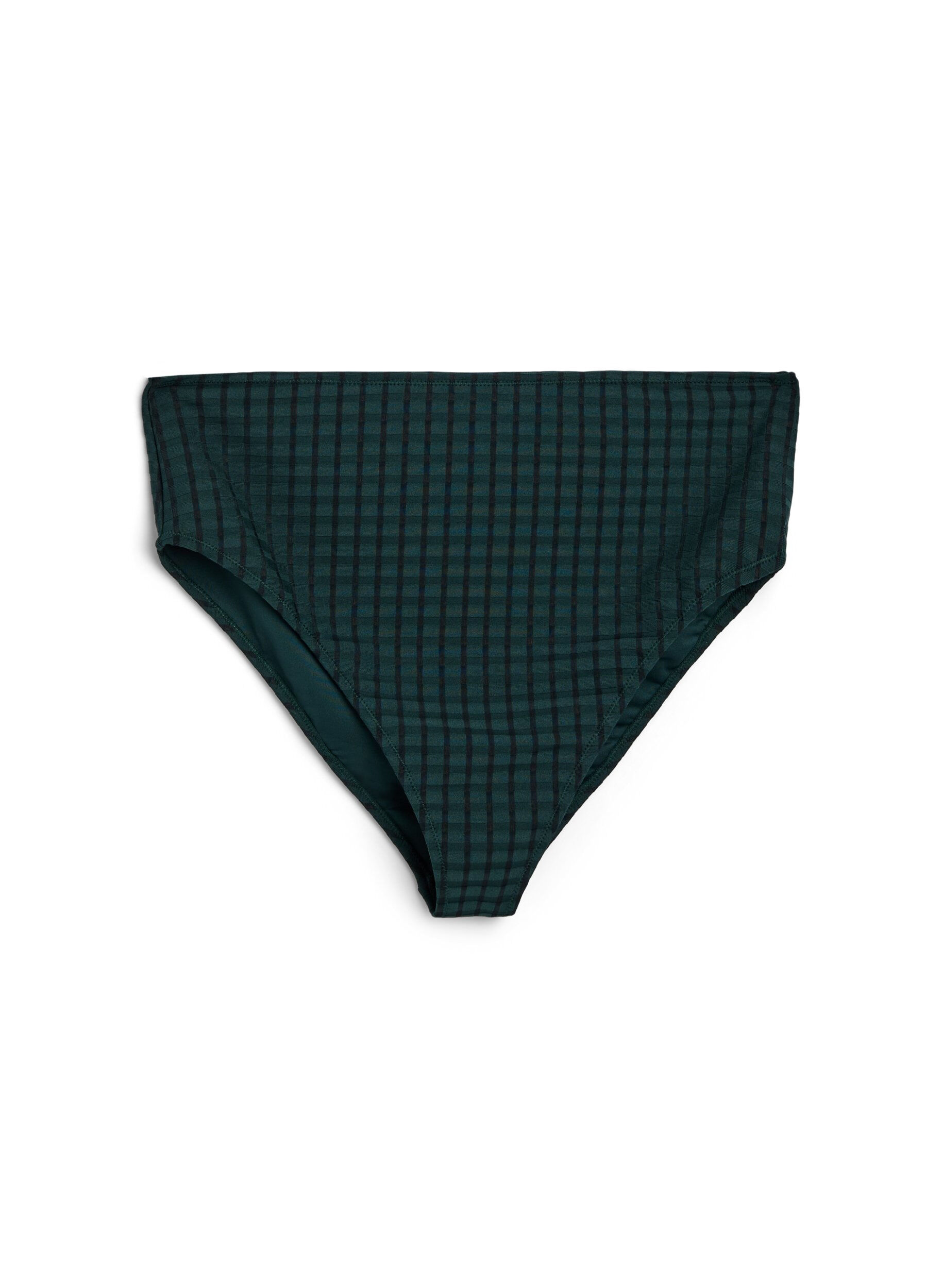 Rutete bikinibukser med h&oslash;y midje og tai snitt