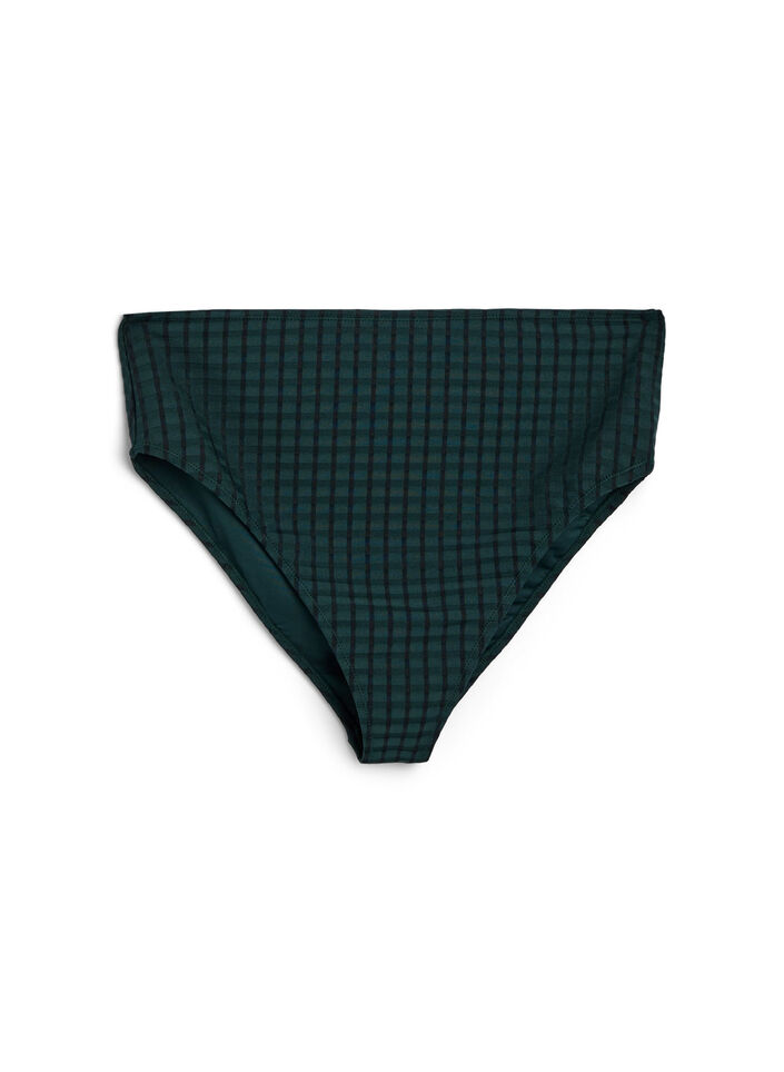 Rutete bikinibukser med høy midje og tai snitt, Grønn, Packshot image number 0