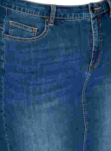 Midiskjørt i denim med en splitt foran, Dark blue denim, Packshot image number 2