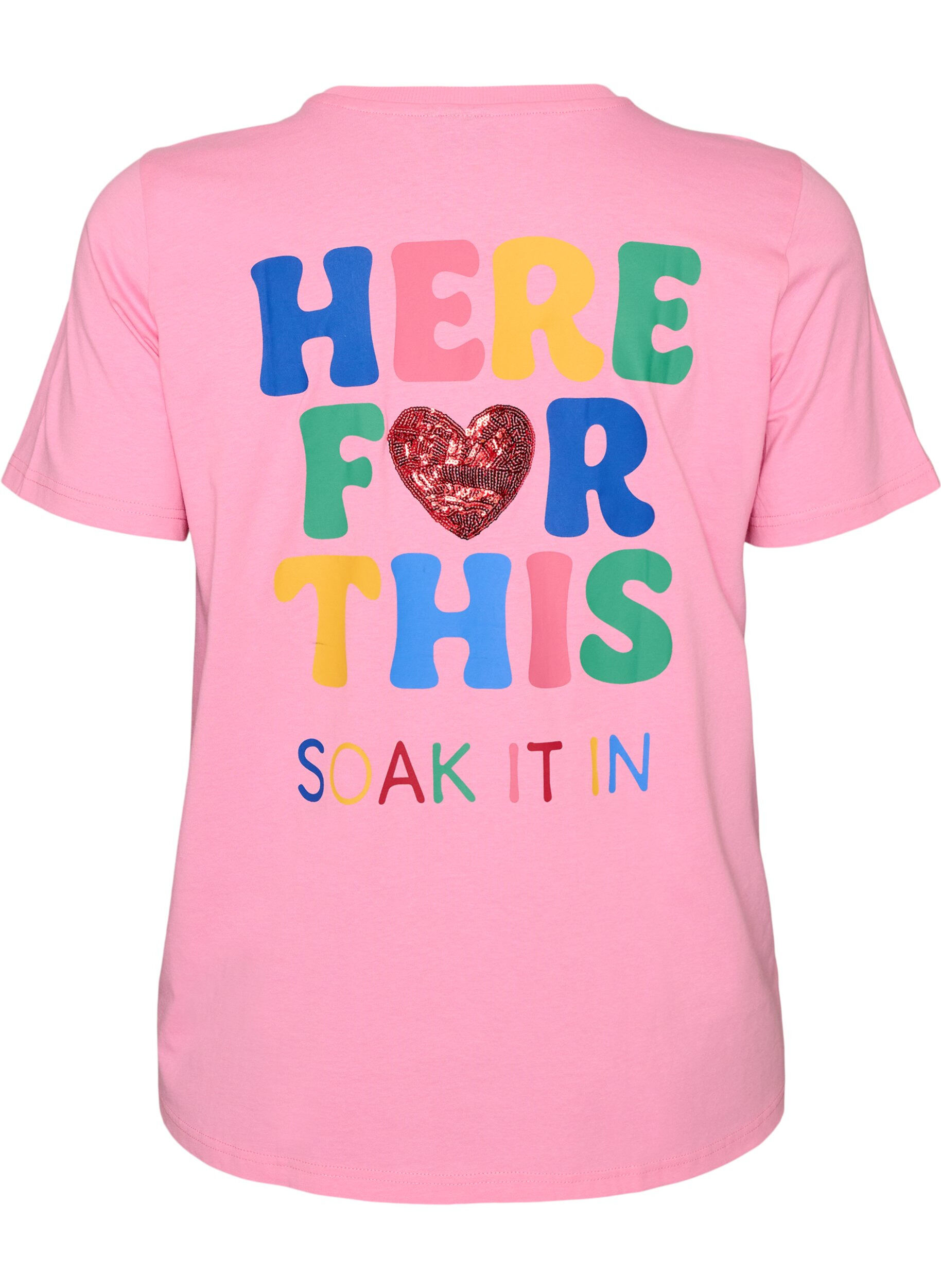 ZizziT-skjorte med et paljett-hjerte og fargerikt trykk p&aring; ryggen, Rosa, Packshot image number 1