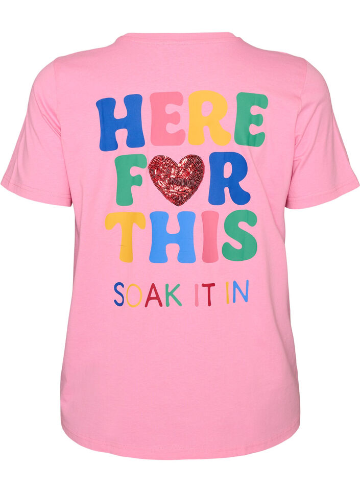 T-skjorte med et paljett-hjerte og fargerikt trykk p&aring; ryggen, Rosa, Packshot image number 1
