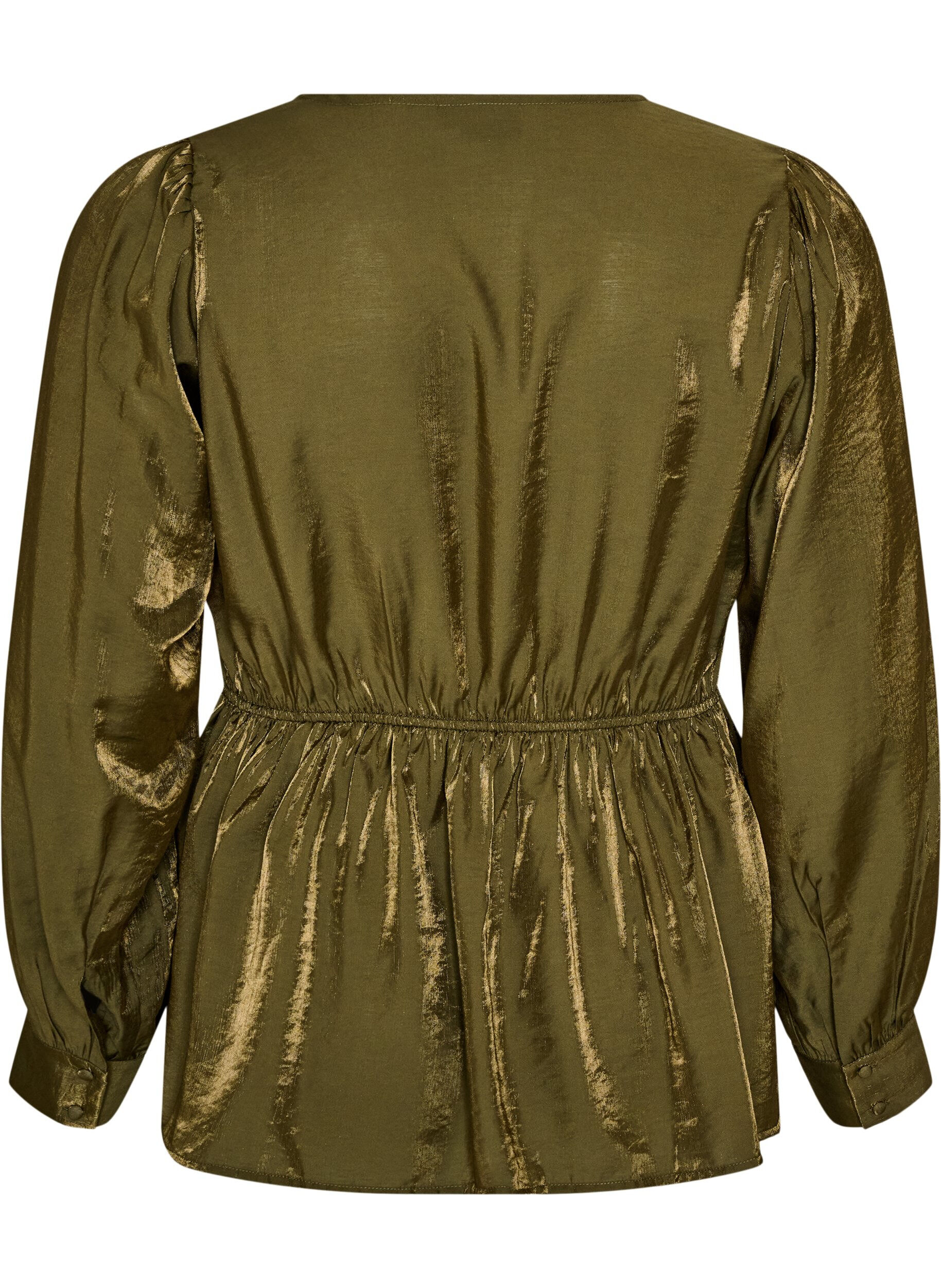 ZizziSkinnende viskosebluse med peplumeffekt, Gr&oslash;nn, Packshot image number 1