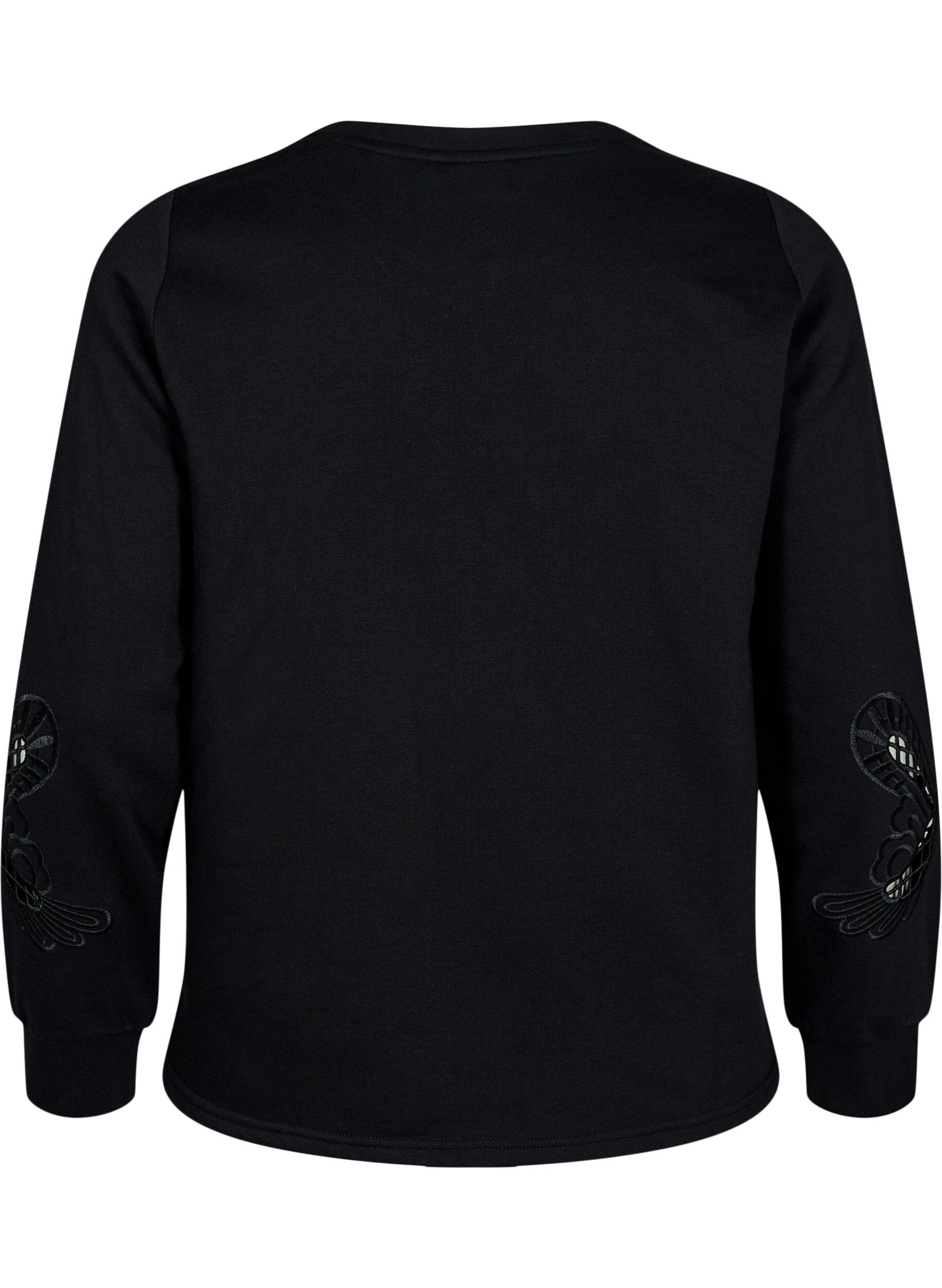 Zizzi Genser med broderte utskj&aelig;ringer, Black, Packshot image number 1