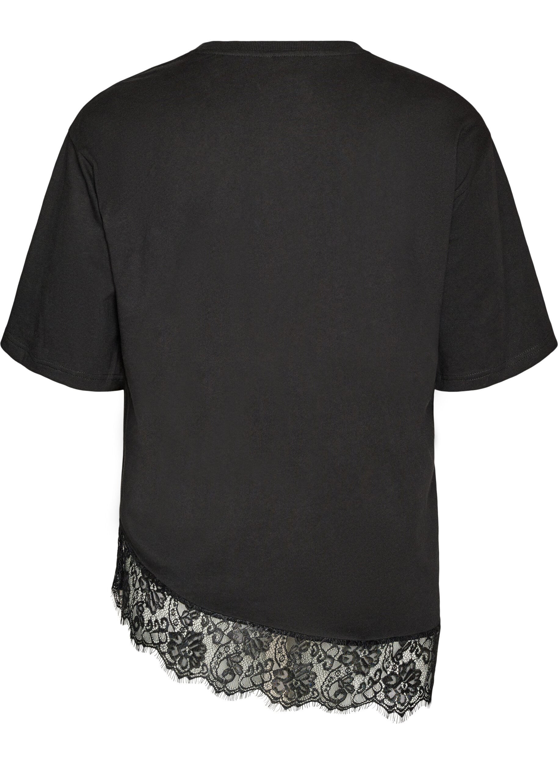 ZizziT-skjorte med asymmetrisk blondekant, Svart, Packshot image number 1