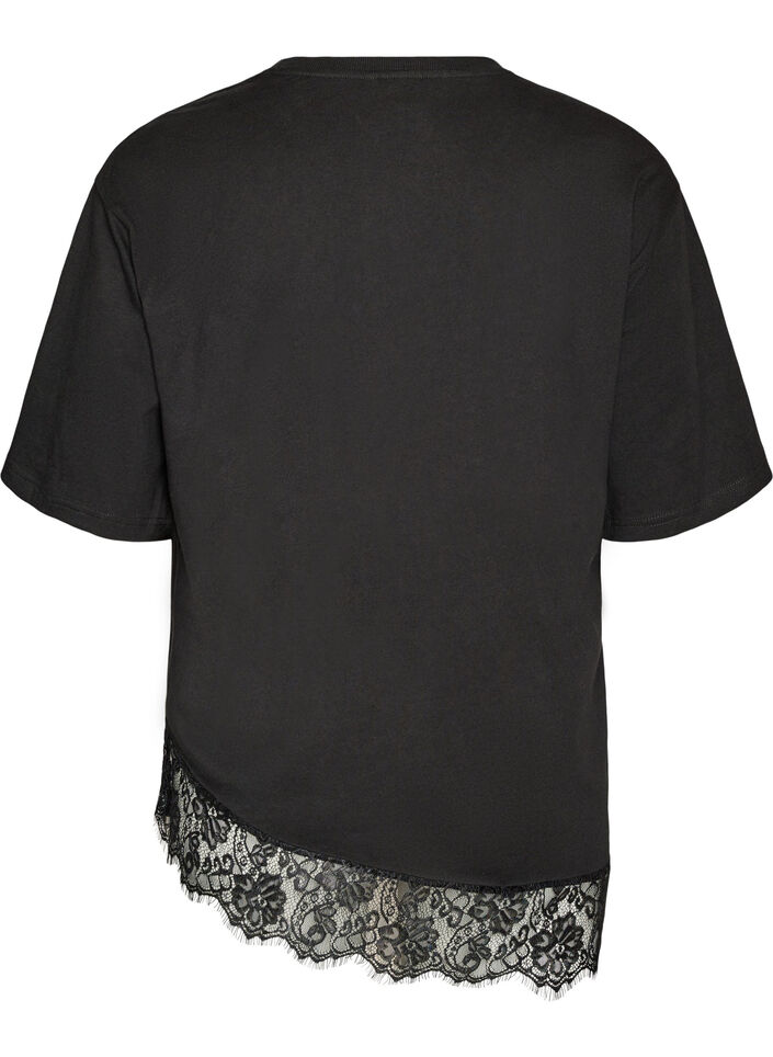 T-skjorte med asymmetrisk blondekant, Svart, Packshot image number 1