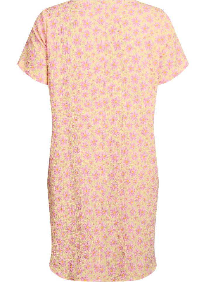 Kort kjole med kr&oslash;llete tekstur og korte ermer, Gul, Packshot image number 1