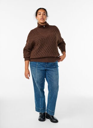 Zizzi Genser med høy hals og tekstur, Brun, Model image number 1