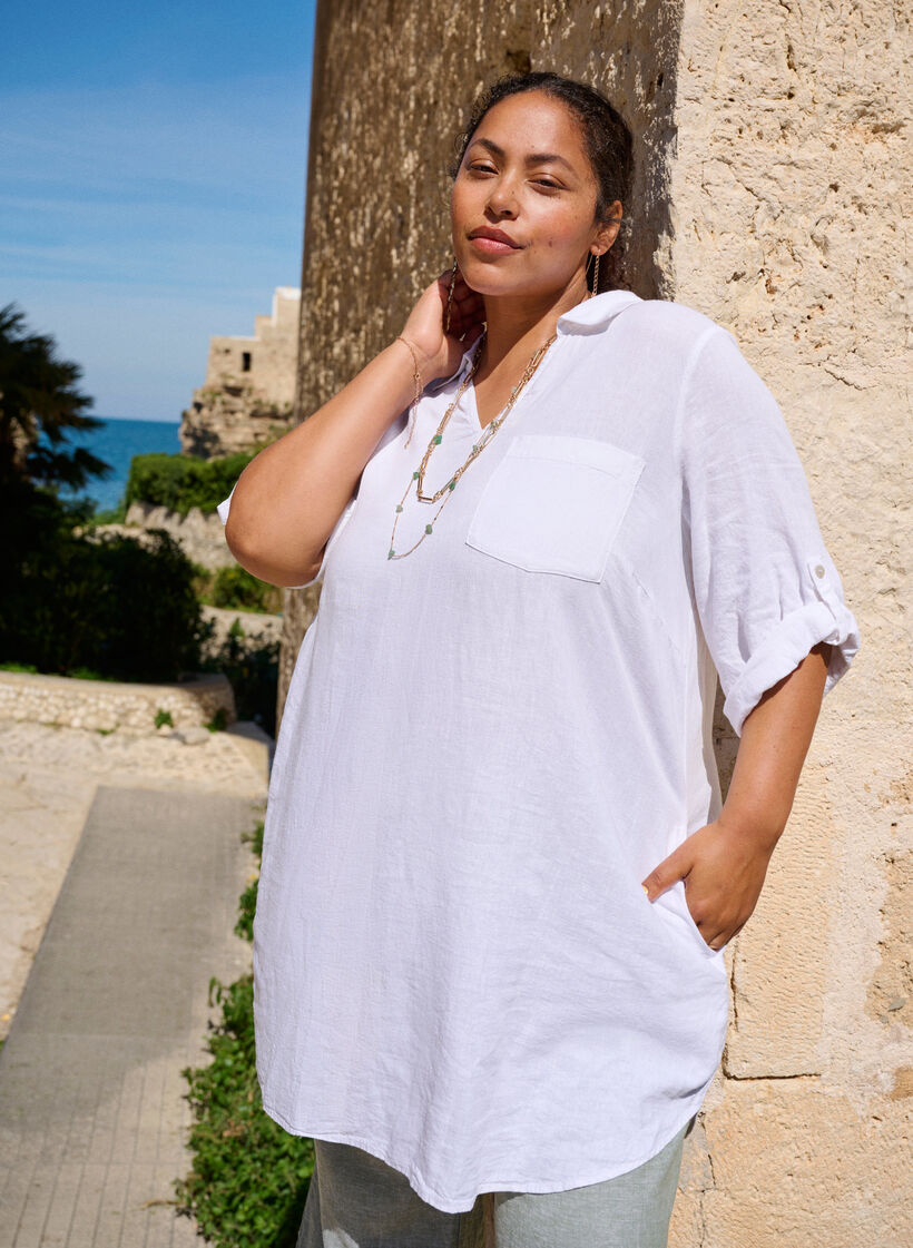 Tunika i lin og viskose med A-form, Bright White, Image