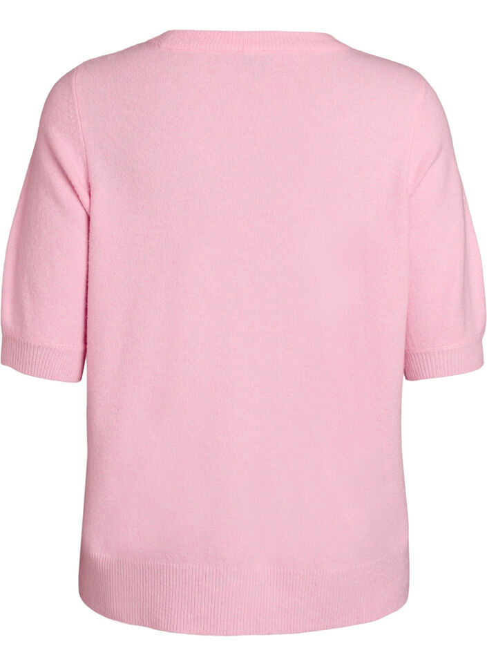 Strikkebluse med korte ermer, Rosa, Packshot image number 1