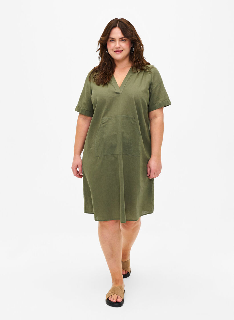 Hettekjole i bomullsblanding med lin, Deep Lichen Green, Model image number 2