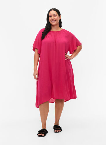 Kjole i viskose med korte ermer, Bright Rose, Model image number 2