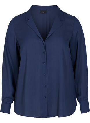Skjorte med knappelukking og V-hals, Navy Blazer, Packshot image number 0