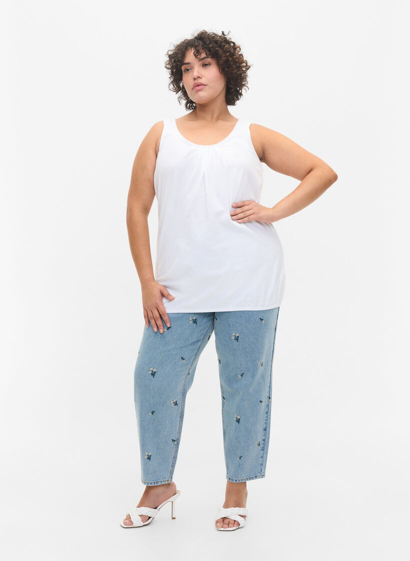 Bomullstopp med rund hals og blondekant, Bright White, Model image number 2