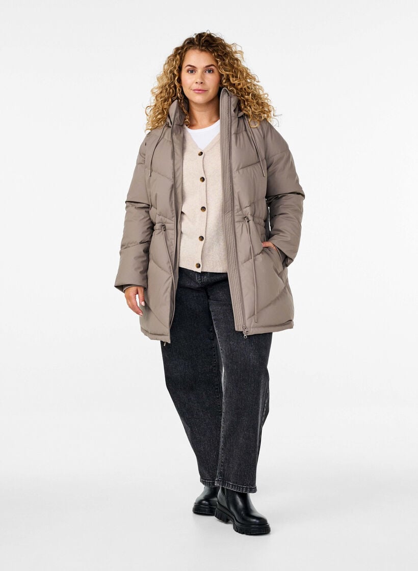 Vannavstøtende pufferjakke med hette, Beige, Model image number 1