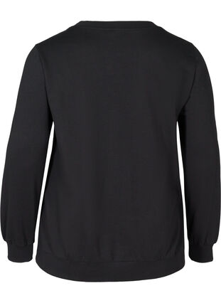 Sweatshirt i bomull med trykk på brystet, Black w. Black, Packshot image number 1