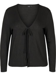 Ribbet cardigan med knyting, Black