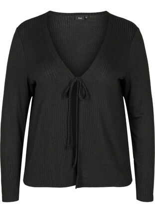 Zizzi Ribbet cardigan med knyting, Black, Packshot image number 0