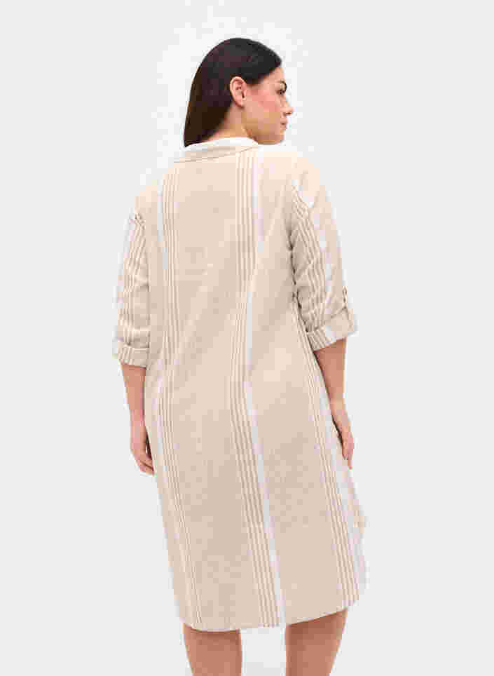Kjole med V-hals og krage, White Taupe Stripe, Model