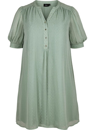 Kjole med korte ermer og knapper, Chinois Green, Packshot image number 0