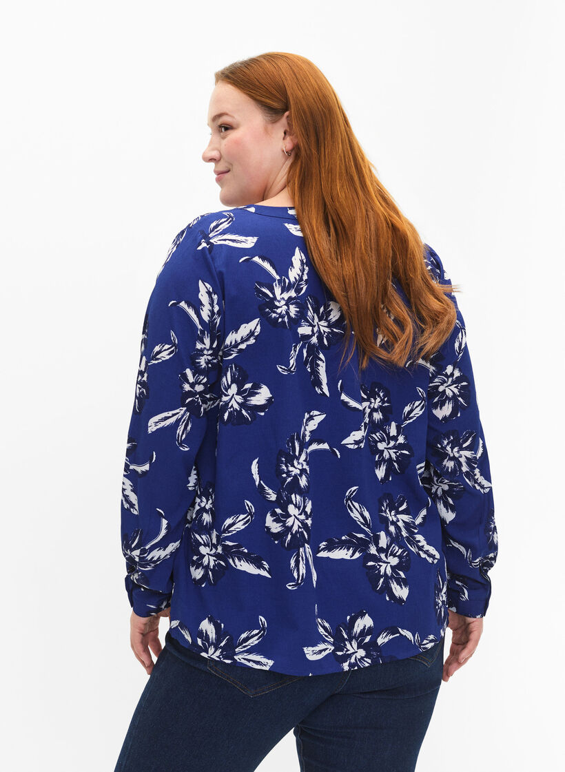 FLASH - bluse med lange ermer og trykk, Navy Blazer Flower, Model image number 1