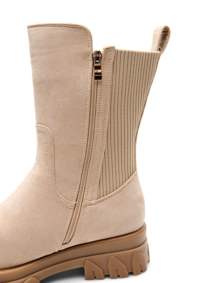 Chunky st&oslash;vel i imitert semsket skinn, Beige, Packshot image number 2