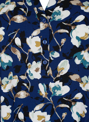 Blomstret bluse med 3/4-ermer, P. Blue Flower AOP, Packshot image number 2