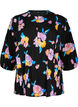 Blomstret bluse med rund hals og glidelås, Svart, Packshot image number 0