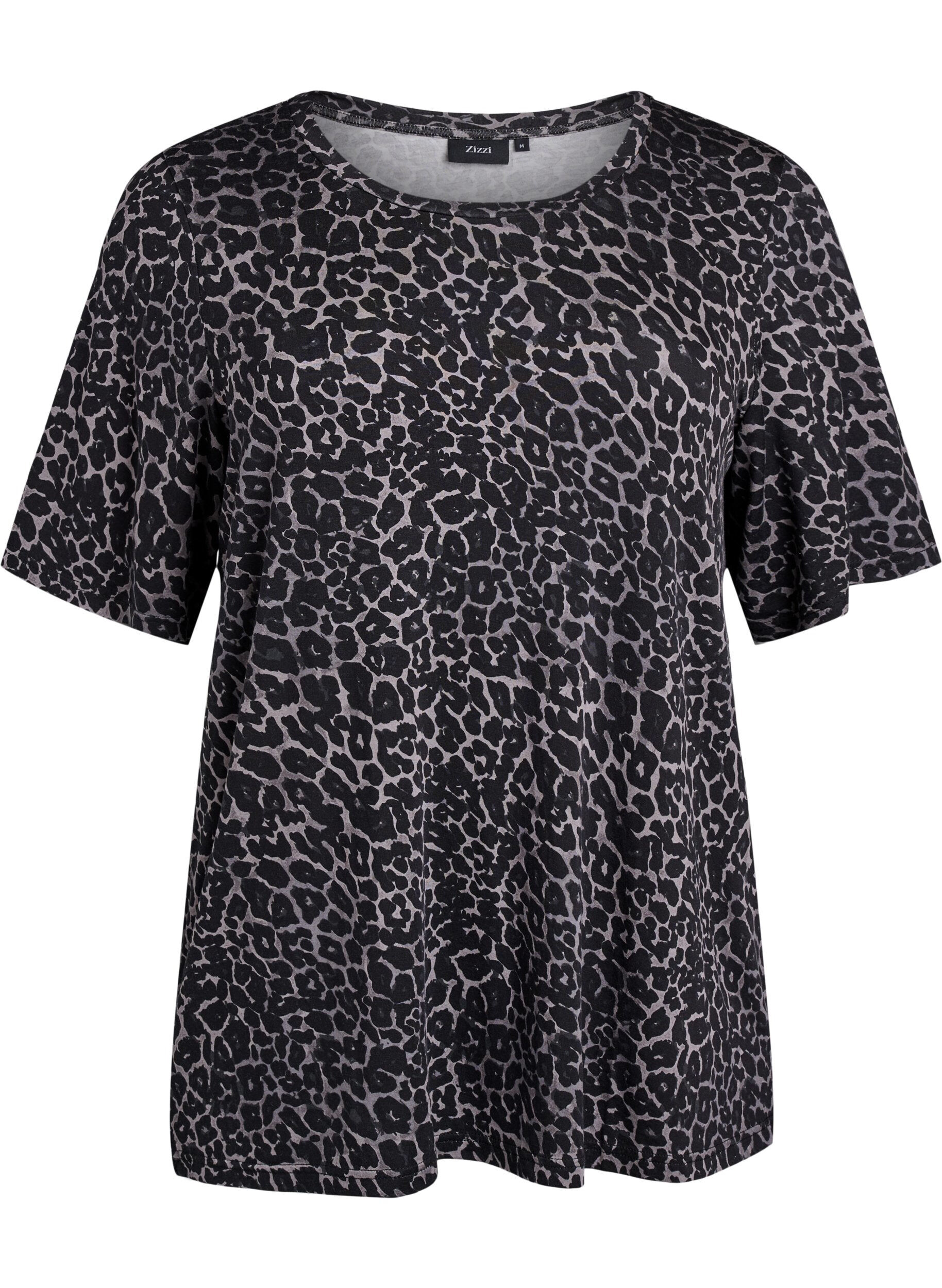 ZizziT-skjorte med TENCEL&trade; Lyocell og leopardm&oslash;nster, Gr&aring;, Packshot image number 0