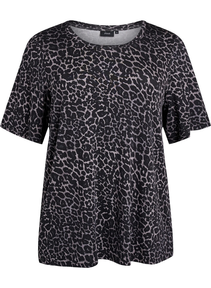 T-skjorte med TENCEL&trade; Lyocell og leopardm&oslash;nster, Gr&aring;, Packshot image number 0