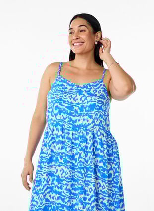 Zizzi Midikjole med stropper og smock bakpå, Blå, Model image number 2