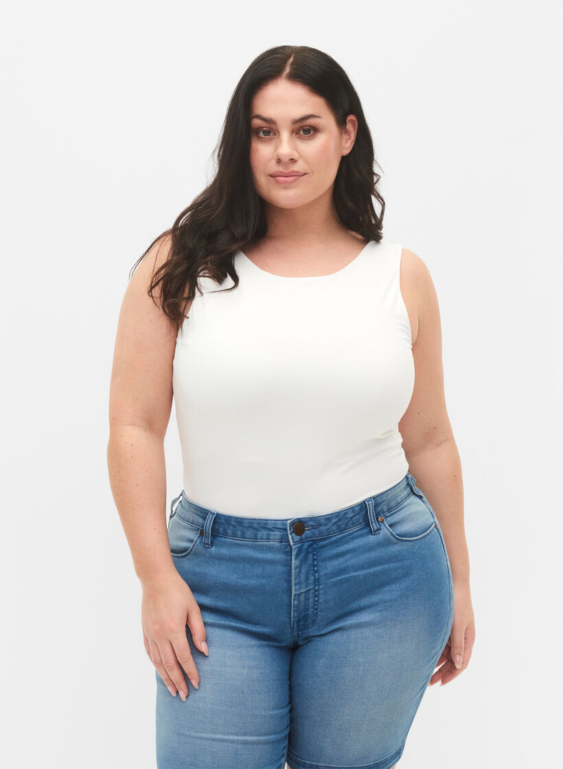 Vendbar topp i stretch, Bright White, Model image number 2