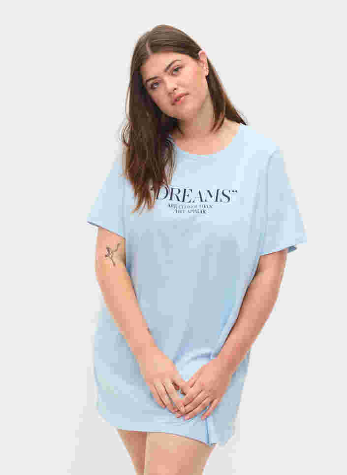 Oversize pysjamas T-skjorte i økologisk bomull, Cashmere Blue DREAMS, Model image number 0