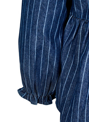 Zizzi Stripete denimbluse med knyting foran, Blå, Packshot image number 3
