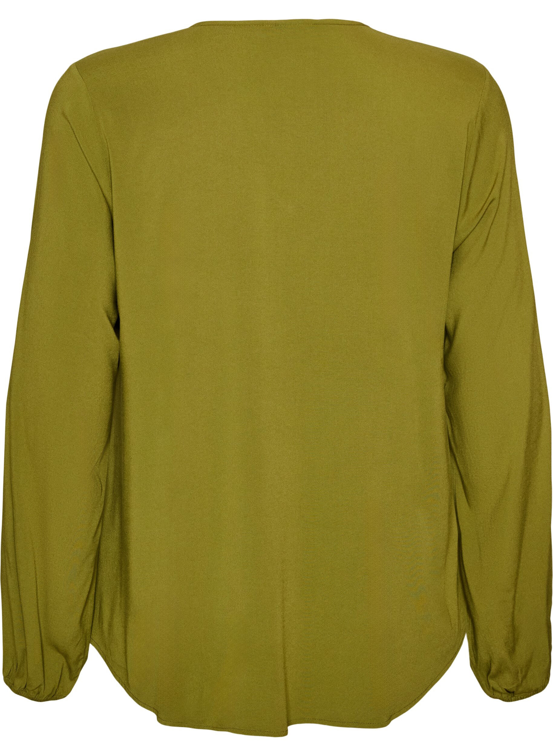 ZizziViskosebluse med V-hals og lange ermer, Gr&oslash;nn, Packshot image number 1
