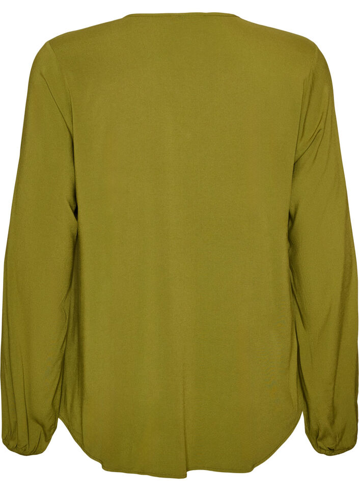 Viskosebluse med V-hals og lange ermer, Gr&oslash;nn, Packshot image number 1