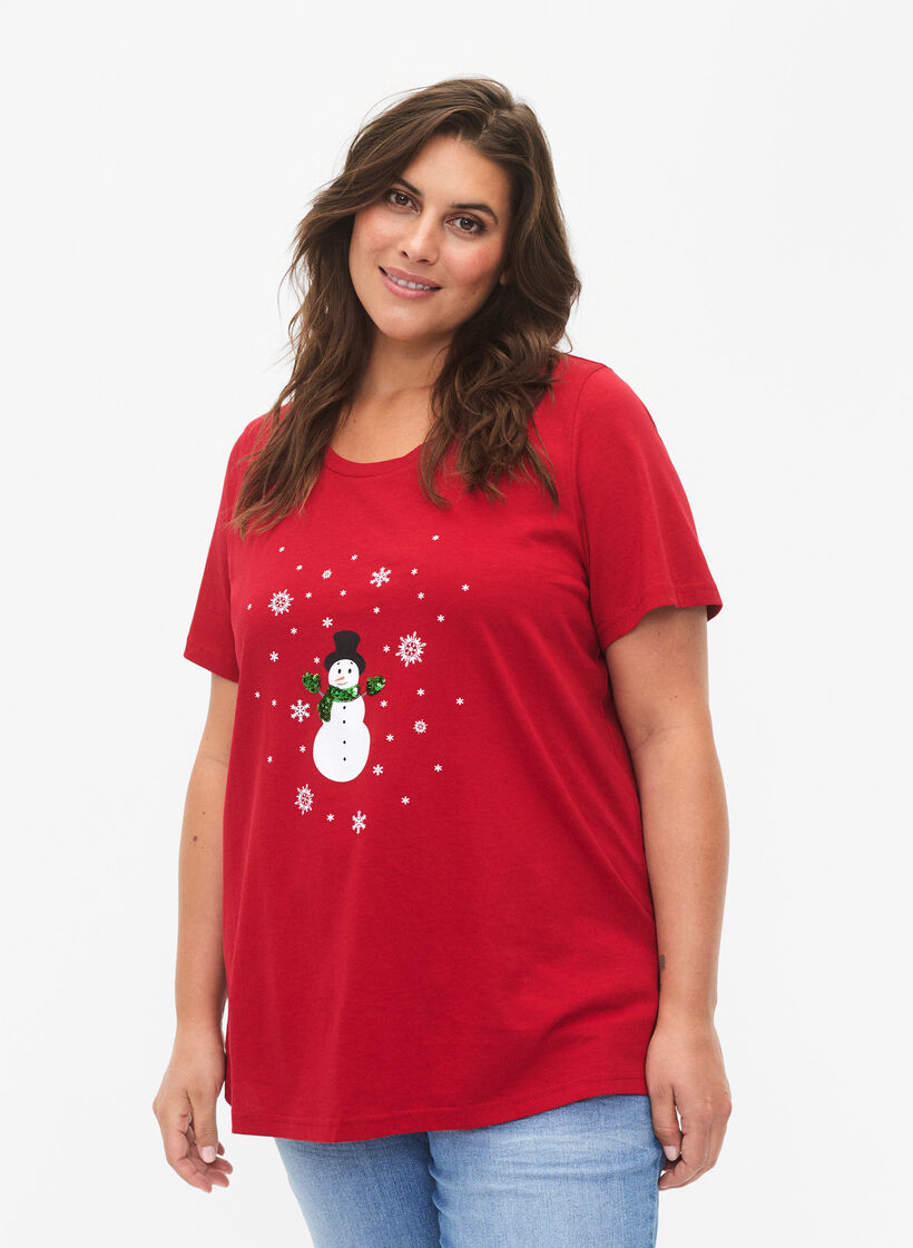 Jule t-skjorte med paljetter - Rød - Str. 42-60 - Zizzi