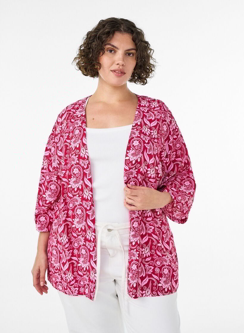Kort viskose kimono med 3/4 ermer, Rosa, Model image number 0