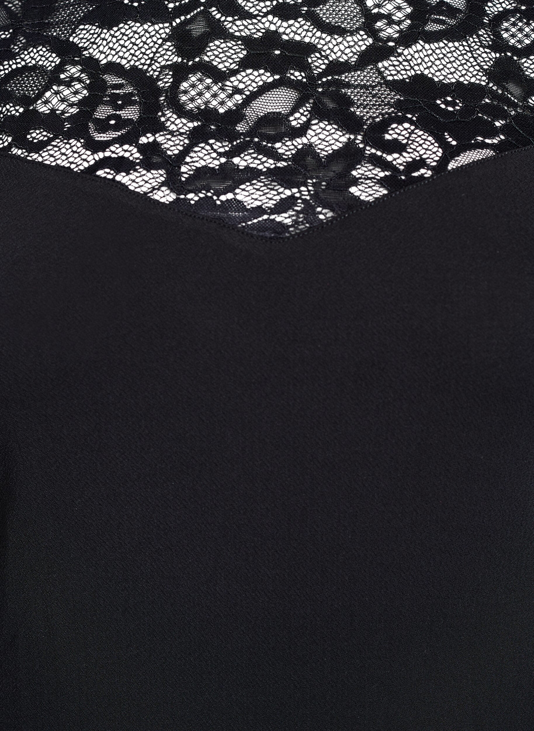 Zizzi Fitted kropp med blonder ermer, Svart, Packshot image number 2