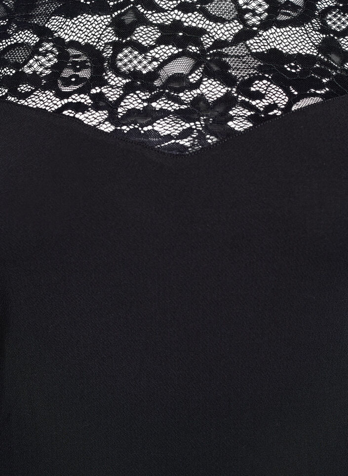 Fitted kropp med blonder ermer, Svart, Packshot image number 2