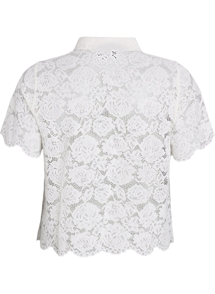 Skjortebluse i blonde med perleknapper, Vanilje, Packshot image number 1