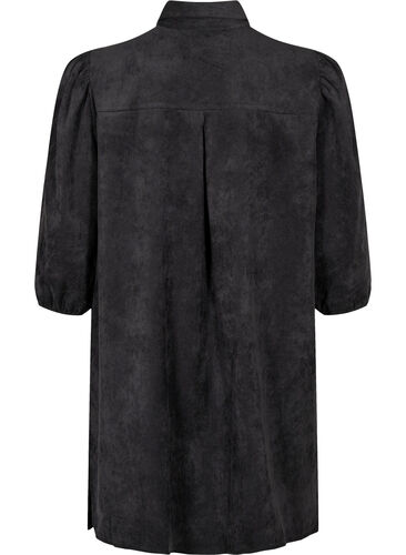 Kordfløyelskjole med 3/4-ermer og knapper, Black, Packshot image number 1