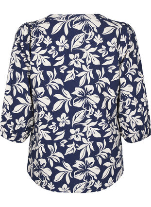 Zizzi 3/4-ermet bomullsbluse med trykk, Naval Academy Flower, Packshot image number 1