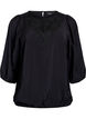 Bluse med 3/4 ermer og blondedetaljer, Svart, Packshot image number 0