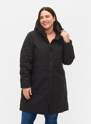 Vinterjakke med justerbar midje, Black, Model image number 0