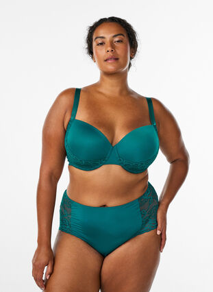 Zizzi Høymidjede mikrofibertruser med blonder, Grønn, Model image number 0